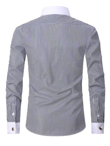 2026 French Cuff Dress Shirt 1pc For Men With FREE Random Cufflinks Set - Luxury Formal Wedding Shirt, Business Office Elegant Attire