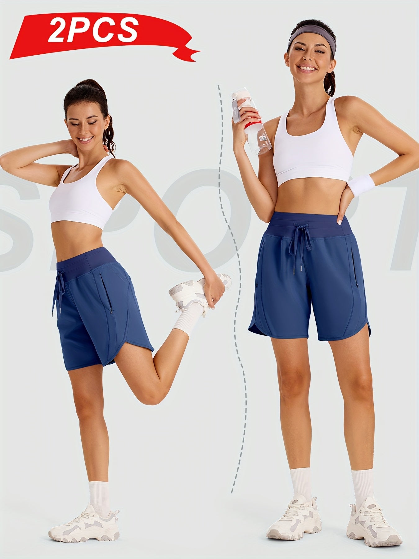 2-Pack Athletic Shorts for Women - Breathable Stretchy Quick-Dry Durable with Waistband for Running Gym Tennis Summer Running Short