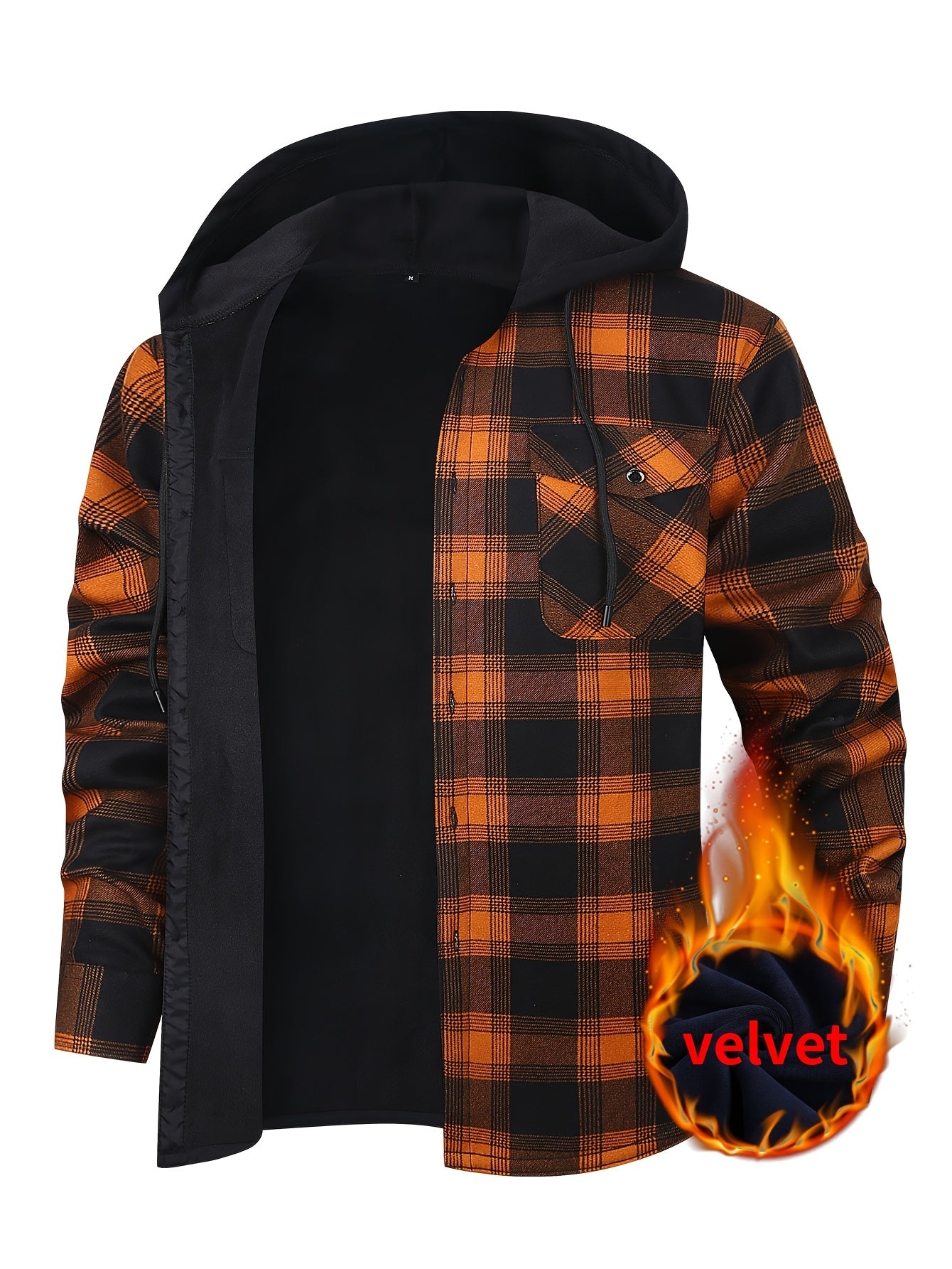 Men'S Heavy-Duty Flannel Jacket - Thermal Insulated Hooded Coat with Front Pockets, Blue Black Plaid Work Jacket for Logging, Winter Outdoor Jobs, Construction - Cold Weather Outerwear by ESEA, Winter Coats