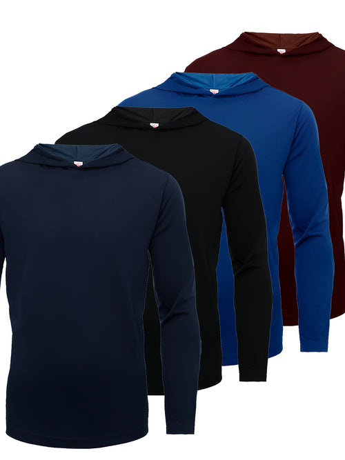 Four Piece Men'S Long Sleeved Solid Color Sports Top, Long Sleeved Hooded Sports Top, Quick Drying Fabric, Simple, Comfortable And Breathable