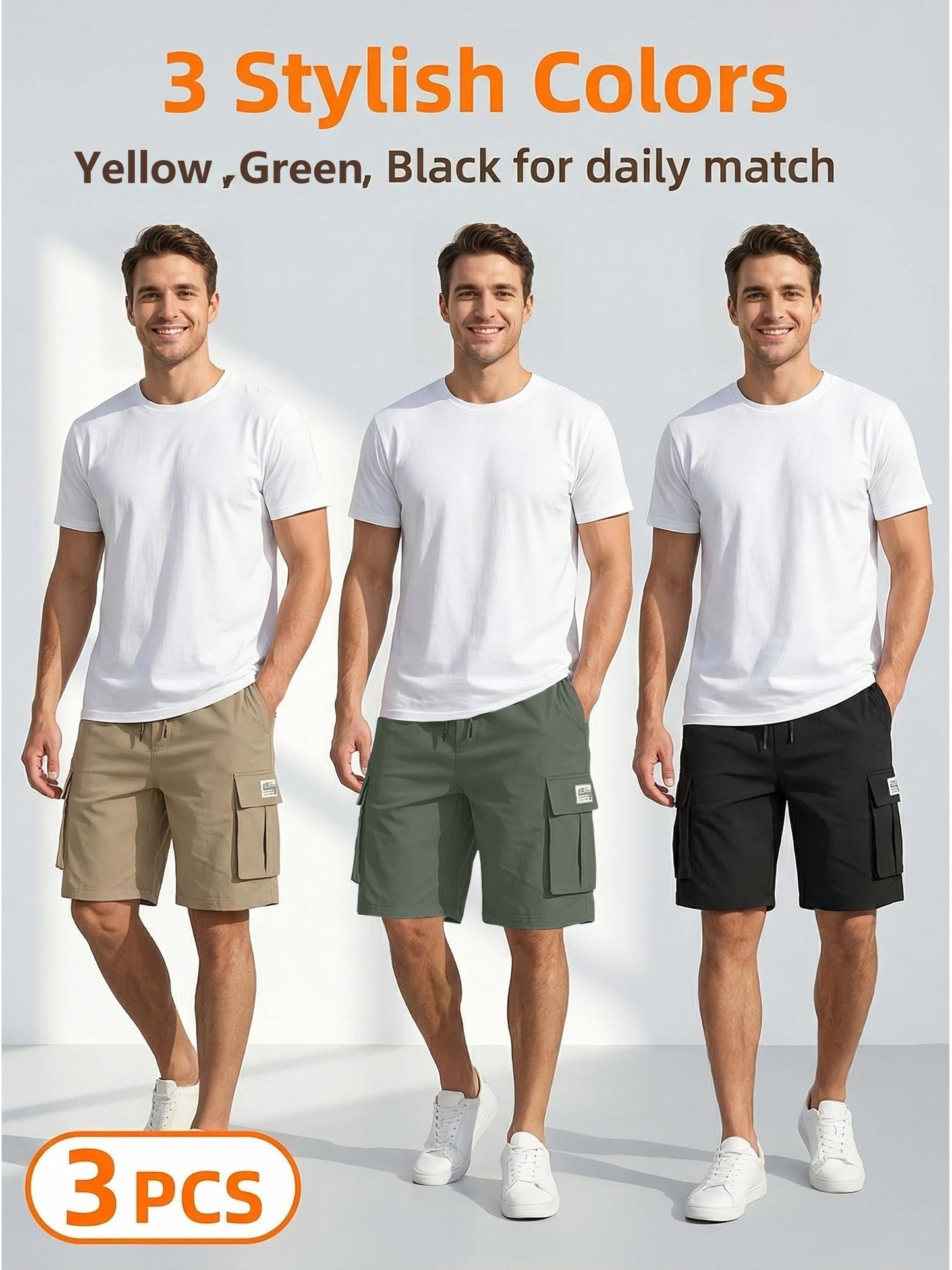 Men's Black+green+gray Polyester Cargo Shorts - product view 5