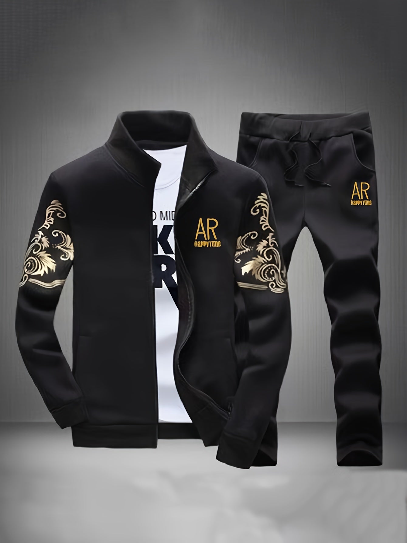 Spring And Autumn Style Men'S Zipper Open Cardigan Sports Suit