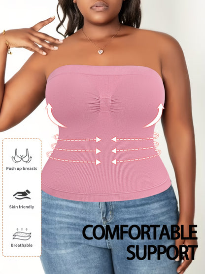3-Pack Women'S Plus Size Waist Shaping Comfortable & Breathable Tube Top With Built-in Bra