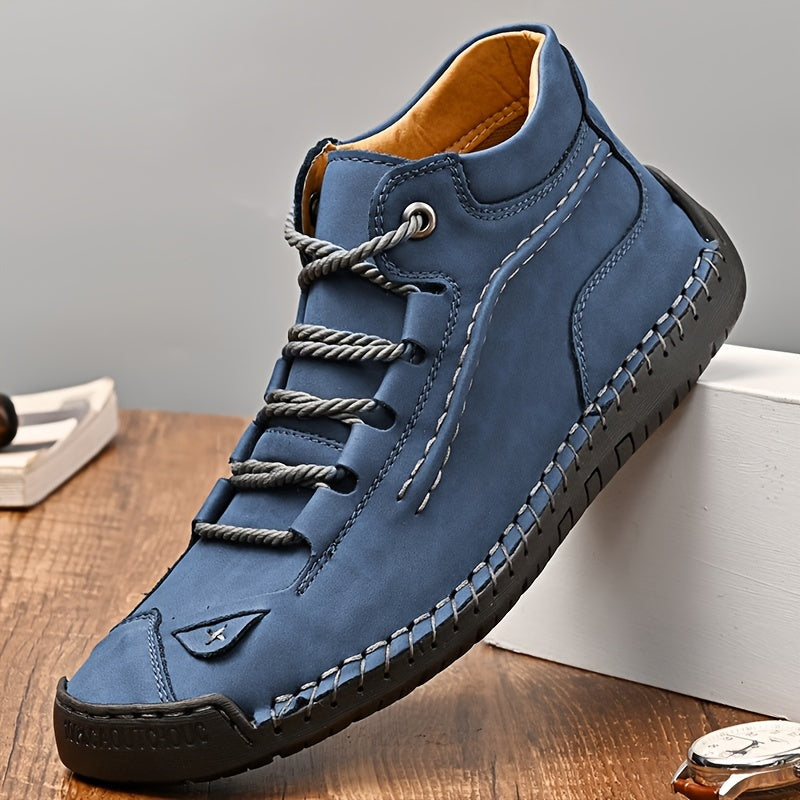 GREKS Men's Plus Size Handmade Ankle Boots - Lightweight Slip-On, Breathable, Durable Mid-Top Driving And Walking Loafers