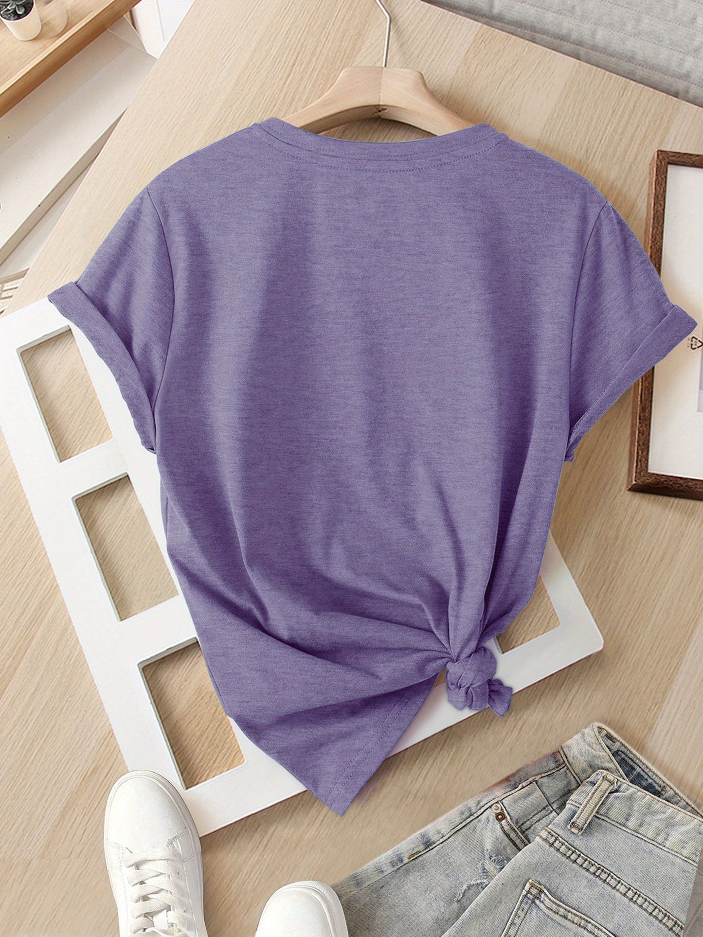 Ladies' Casual Summer T-Shirt - Women'S Knotted Hem Design with Graphic Print 'If I Shenan Once, I'll Shenanigan', Round Neck, Comfortable Fit for Everyday Wear and Sports, Fashion Street Style Tee