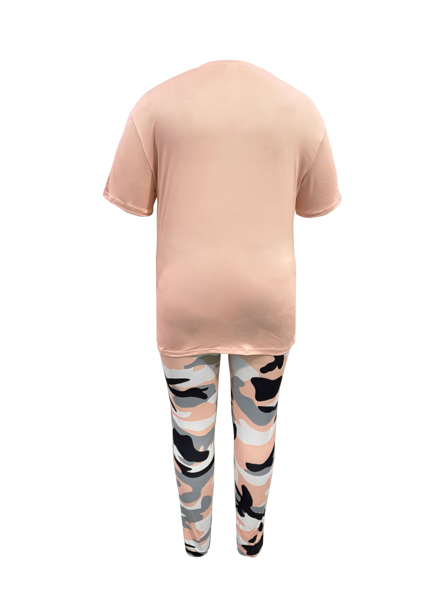Plus Size - LADIES' Plus Size Daily Fashion Casual Set: Letter Print Crew Neck Short Sleeve T-shirt + Camouflage Long Pants With Pockets