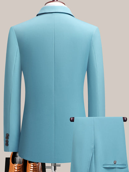 Latest Men's Solid Color Suit Two-Piece Suit Peaked Lapel Double-Breasted Four Seasons Men's Business Suit Formal Business Casual Wedding Dress