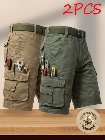 2-Pack Men'S New Multi-Pocket Work Shorts, 100% Pure Skin-Friendly And Breathable Fabric, Running, Travel, And Hiking Shorts, Wrinkle-Resistant And Durable Shorts