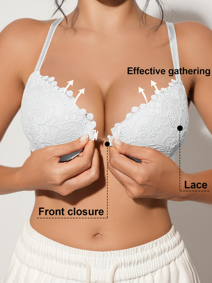 Sexy Lace Front-Buttoned Lingerie Women'S Cup-Shaped Soft And Breathable Push-Up Bra. Shipped from Local