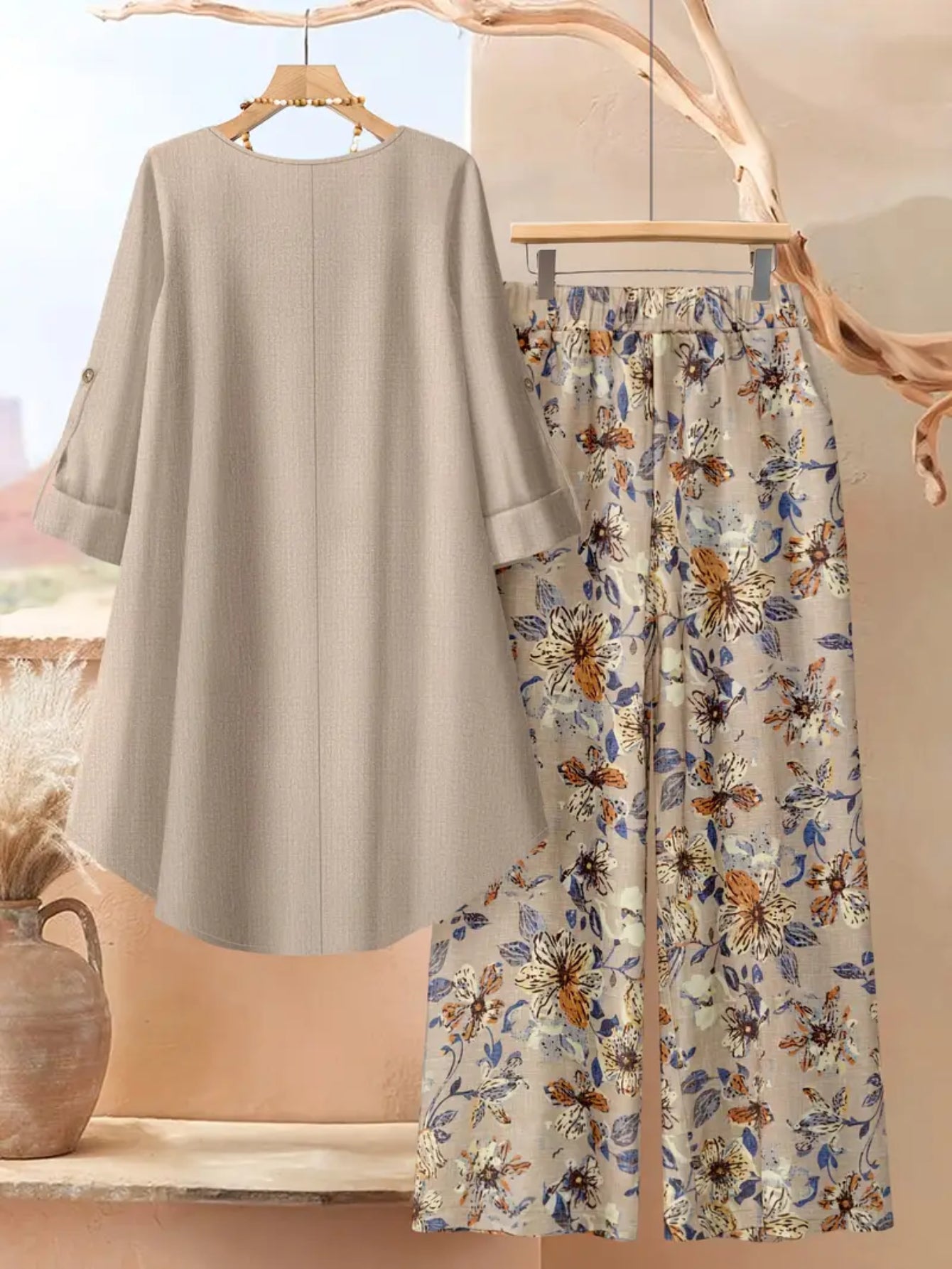 Women's Khaki Floral Printed Wide-Leg Pants - product view 5