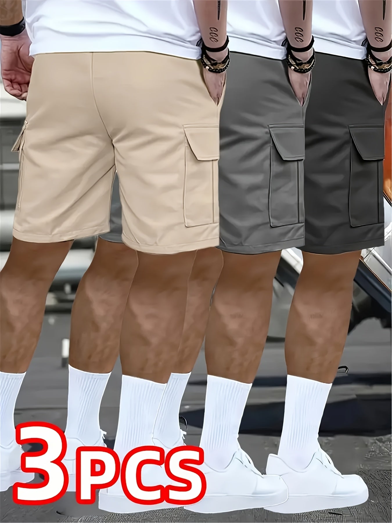 3pcs Set - Men's Shorts, Casual Loose Shorts, Perfect Choice, Large Pocket Workwear Shorts, Summer Workwear Shorts Men's Five Quarter Pants Ins Trendy Straight Leg Casual Five Quarter Shorts Couple Basketball Pants