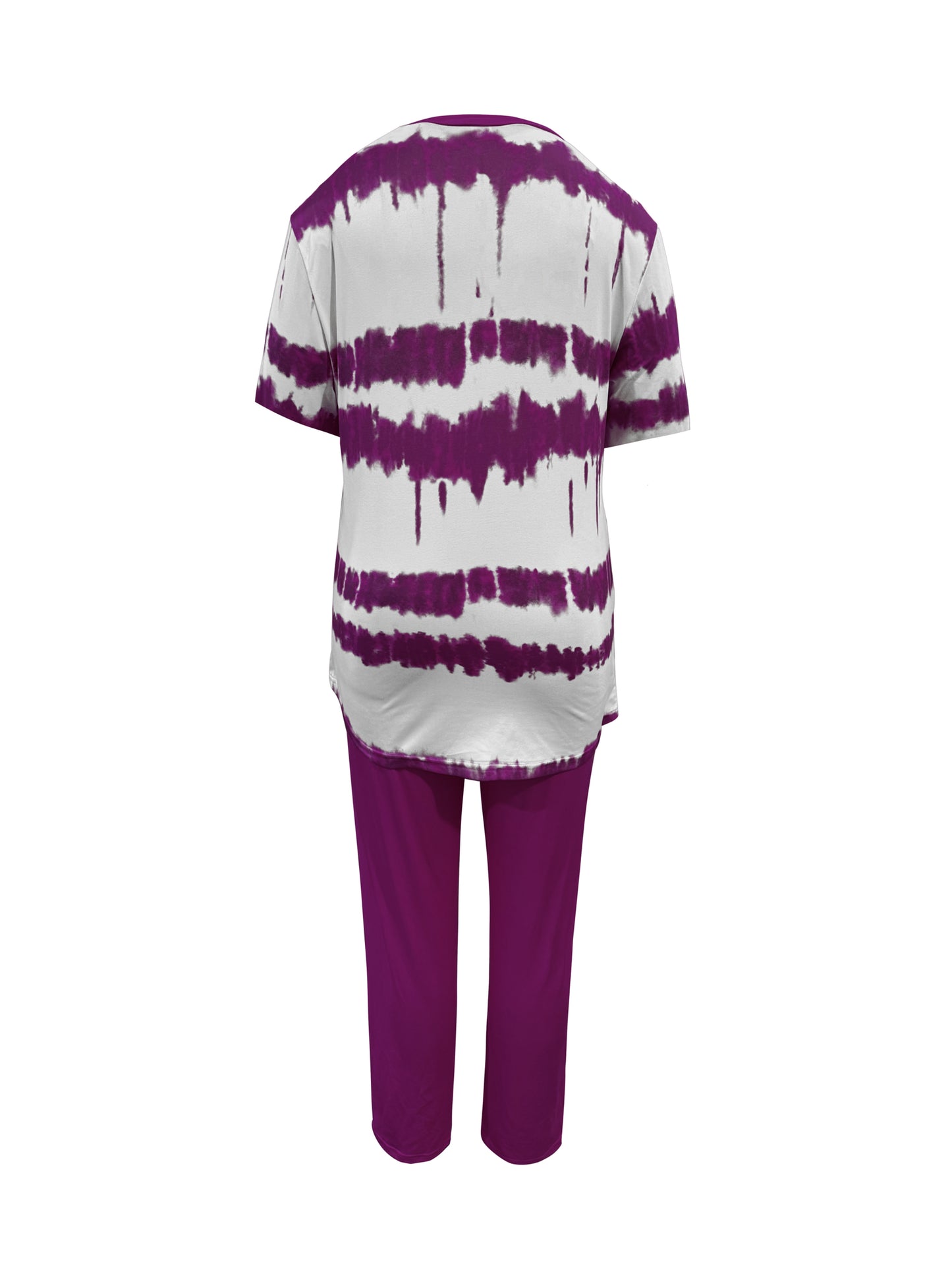 Plus Size, Ladies Plus Size Daily Fashion And Leisure Suit, Horizontal Wavy Striped Printed T-shirt with Short Sleeves And Pocket Trousers, Ladies Elegant Suit.