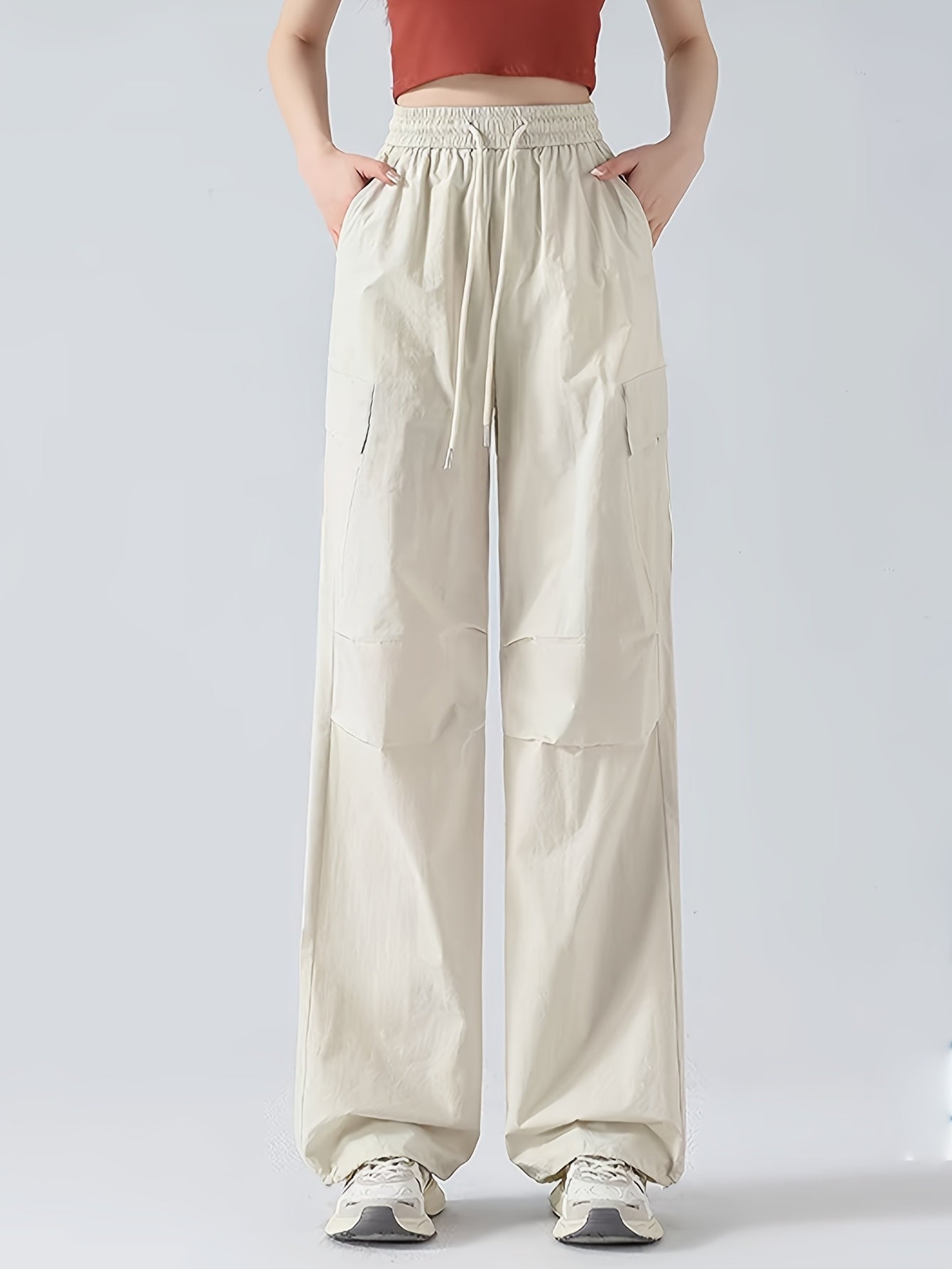 Women&Apos;S Olive Green Cargo Pants - Casual Flap Pockets, Wide-Leg Design, Machine Washable, Spring/Fall Versatile Trousers for Casual Attire, Spring Fall Attire | Relaxed Fit Pants | Nonelastic Fabric