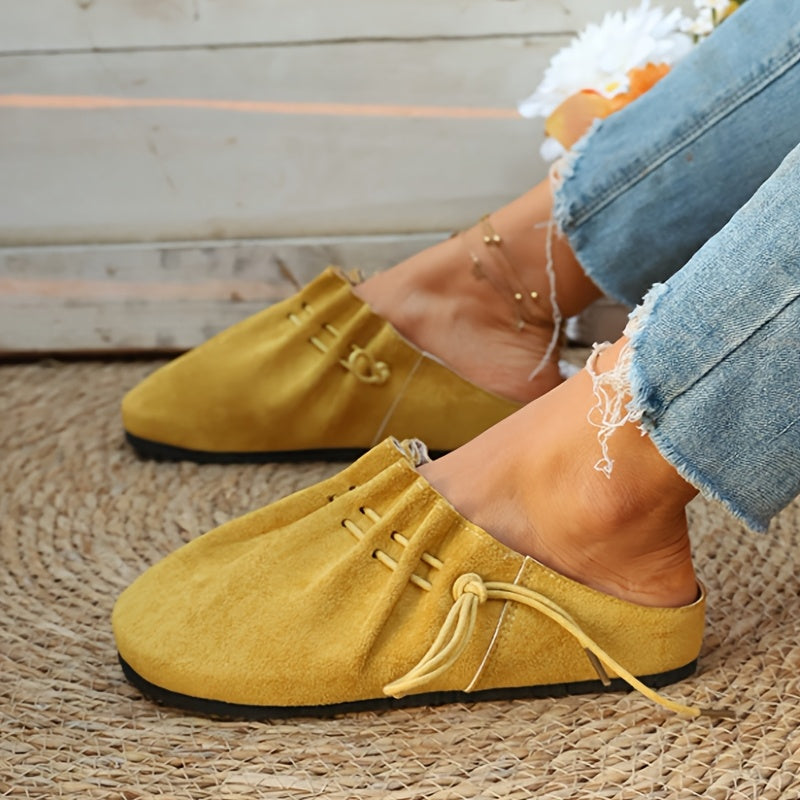 2026 New Arrival Yellow Mules Slip On Shoes - Soft Ruched Upper with Adjustable Drawstring Tie Comfortable Slip-On All Day Comfort Wear Perfect Everyday Casual Summer Vacation - Fast Local Warehouse Shipping, Women Shoes