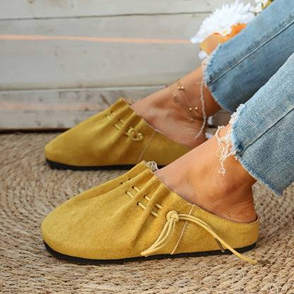 2026 New Arrival Yellow Mules Slip On Shoes - Soft Ruched Upper with Adjustable Drawstring Tie Comfortable Slip-On All Day Comfort Wear Perfect Everyday Casual Summer Vacation - Fast Local Warehouse Shipping, Women Shoes