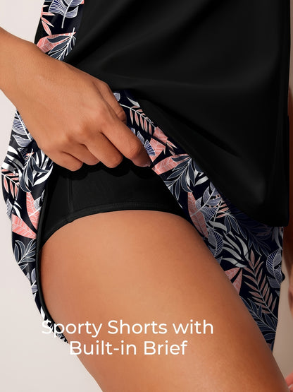 Blouson Tankini Swimsuits for Women 2025 Tummy Control 2pcs Bathing Suits with Y Pockets Swim Shorts