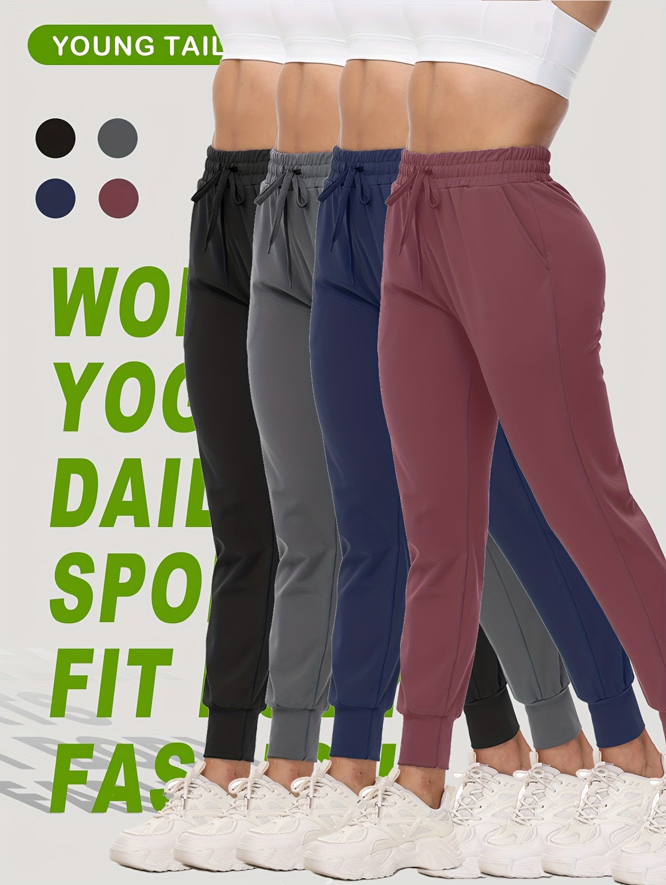 4pcs Soft Lightweight Jogger Sweatpants with Pockets & Drawstring Waist - Comfy Pants Suitable for, Travel, Lounge - Casual Wear, Solid Color, Year-Round Use (Regular Fit)