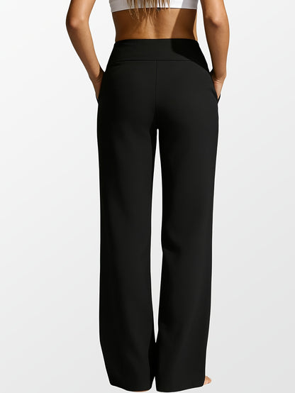 1pc Summer High-waisted Casual Pants, with Pockets And Stretch for Ladies, Straight-leg Pants for Women, Fashionable Yoga Sportswear for Ladies, Yoga Pants for Women