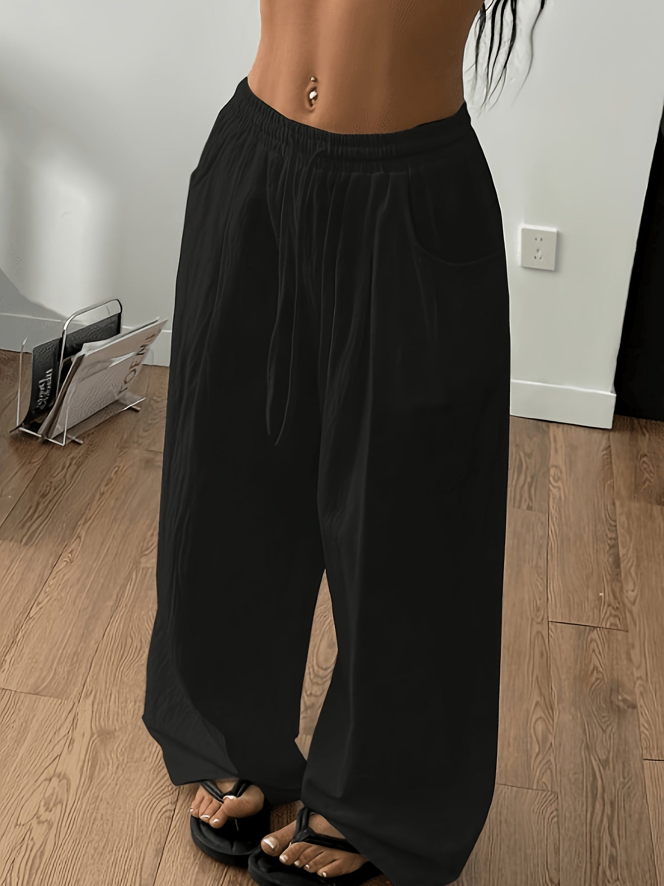 New Model Relaxed Style High Waist Casual Versatile Draping Drawstring Wide-Leg Pants for Women