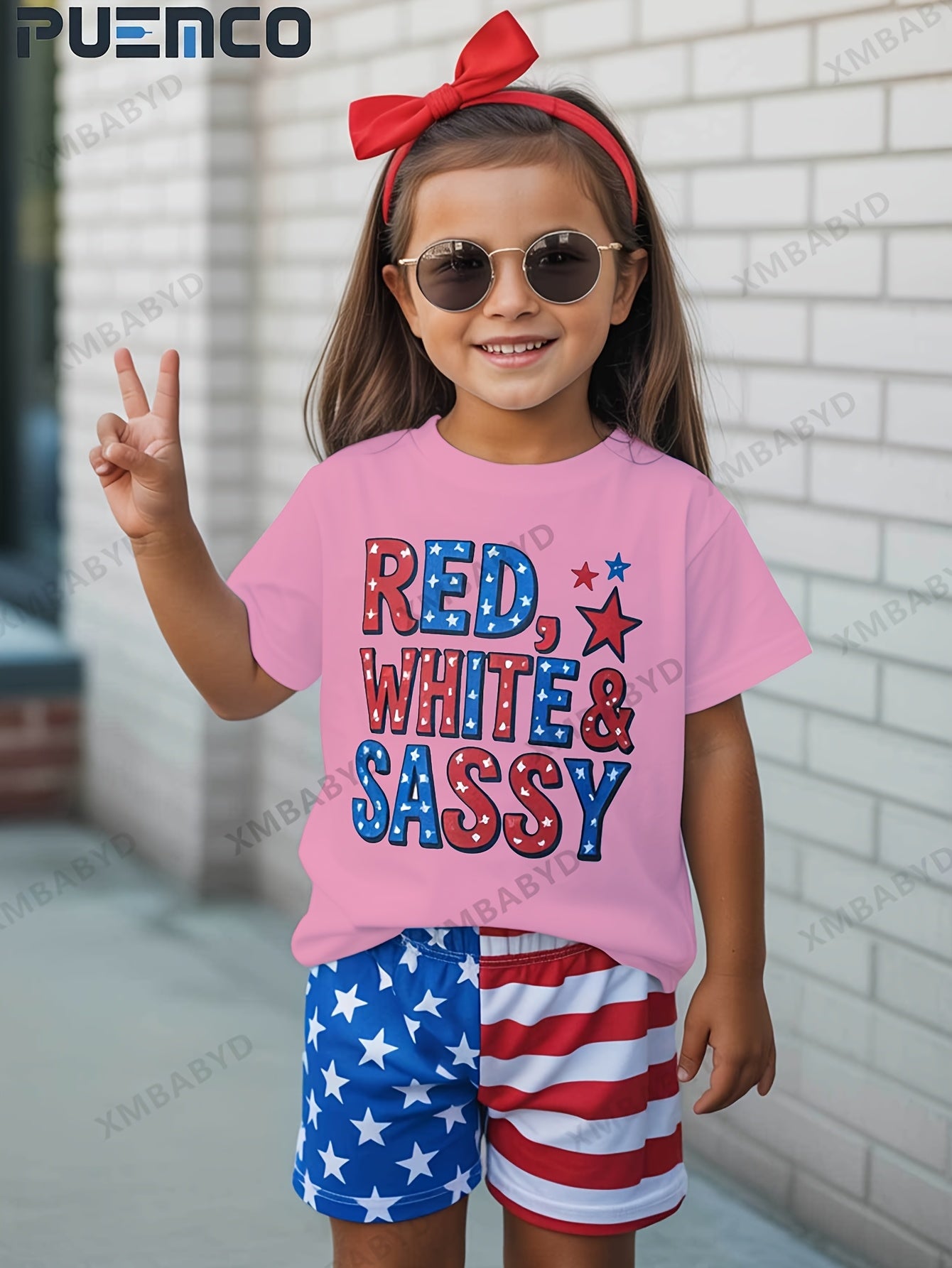 Cute Girl Clothes, Short Sleeved Casual T-Shirt, Red White And Sassy Stars Stripes Round Neck T-Shirt Top for Casual, Soft, Comfortable, 100% - Perfect for 4Th of July Best Gift for Girls