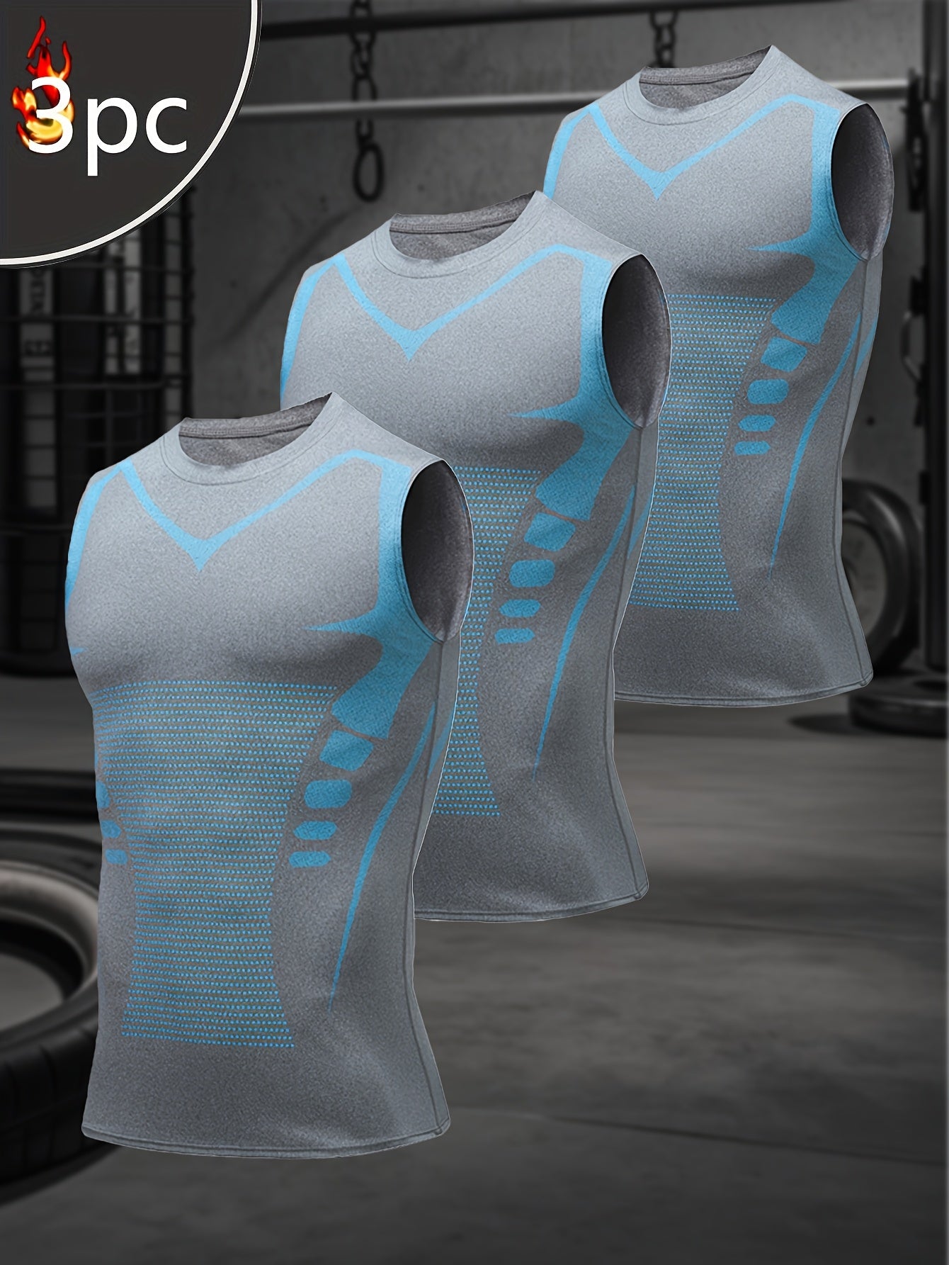 Men'S Summer Tank Top (3pcs Set): High-Quality Fabric Top With Soft, Comfortable, And Highly Elastic Material; Sleeveless, Quick-Drying, And Breathable; Sci-Fi Stripe Design, Perfect For Sports, Fitness, Outdoor Activities, And Home Wear