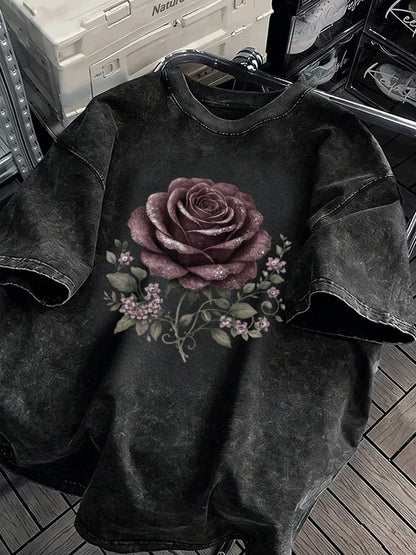 Skull Rose, Dark Gothic Print (2D) Large Men's T-shirt - Bold Declaration of Men's Personality, Humorous and Fun Graphic Design, Fashion Trend Large Men's T-shirt, Large Men's Casual Sports Shirt, PLUS SIZE