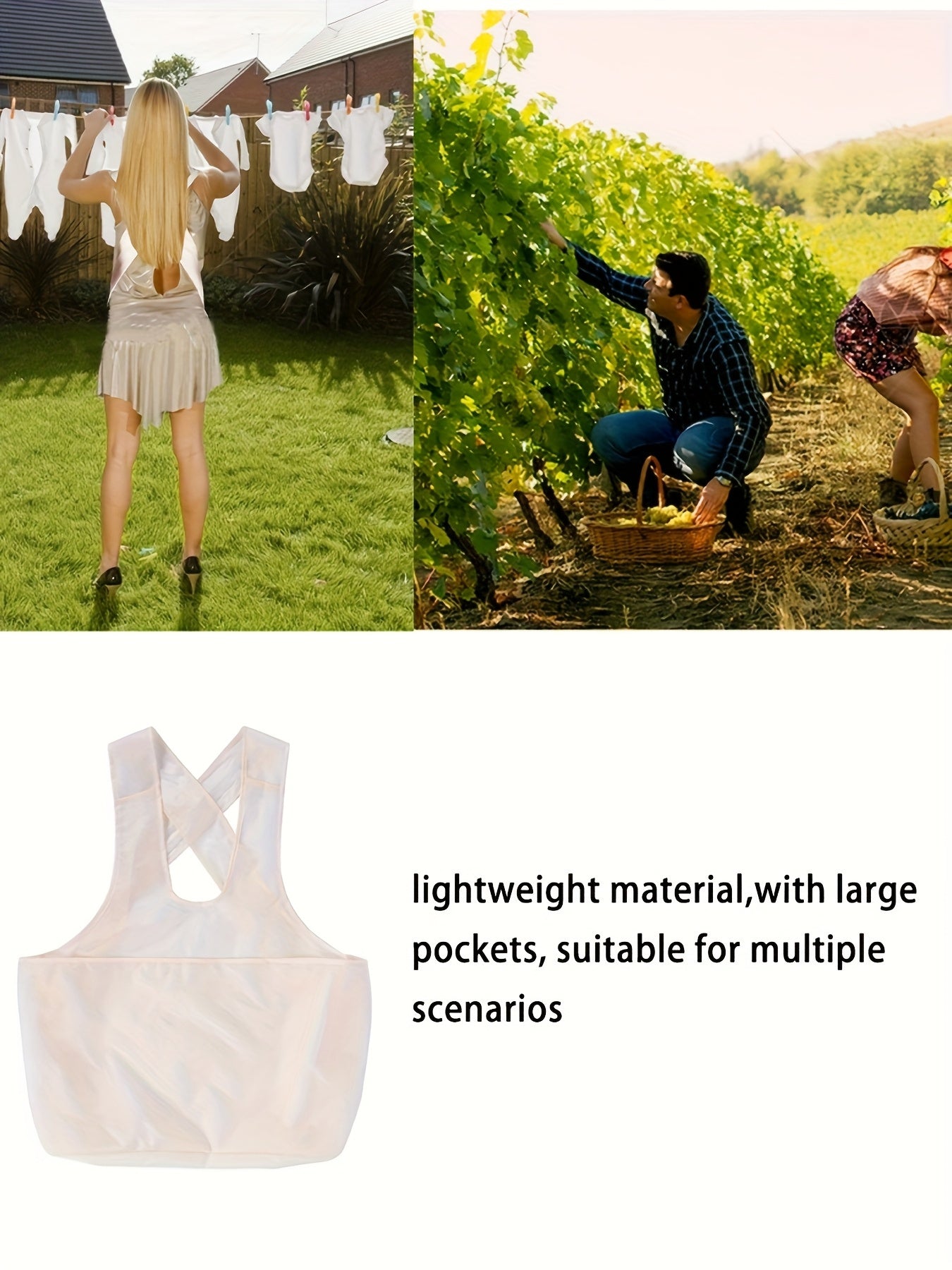 Women'S Heavy-Duty Multifunctional Portable Laundry Apron with Adjustable Cross-Back Design - No Bend-Over Drying Apron for Clothes, Fruit & Vegetable Picking, All-Season Work Apron with Pockets, Durable & Comfortable for Home, Farm, Market Use -