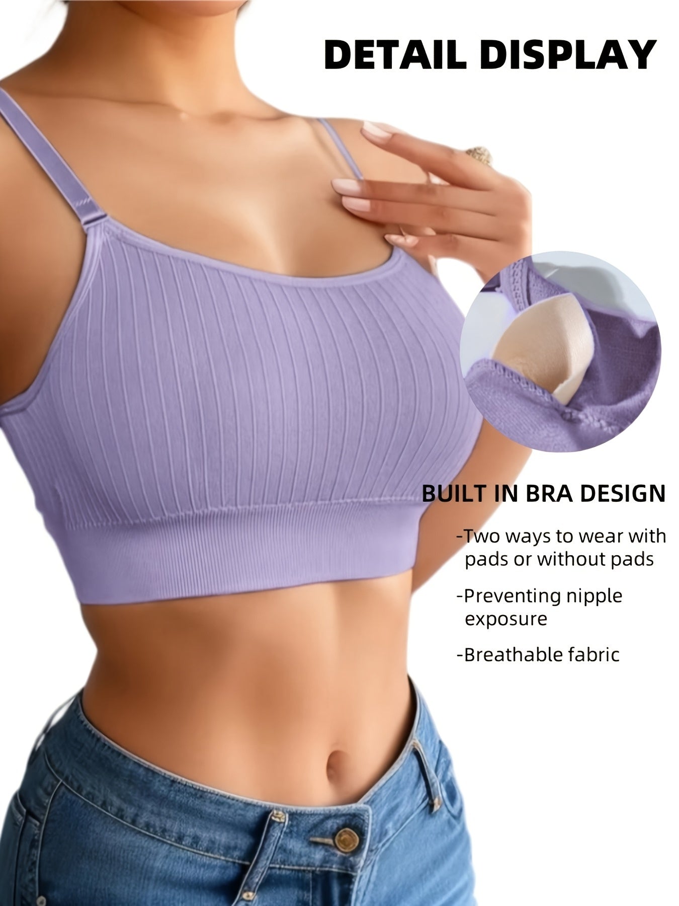 6pcs Women's U Back Sports Bra with Adjustable Straps And Removable Padded Bra
