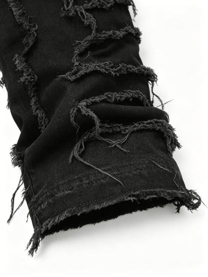 Men's Creative Tassel Decor Straight Fit Jeans, Men's Casual Mid-Rise Elastic Street Style Hip-Hop Skate Rap Jeans for All Seasons
