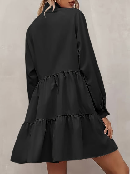 Casual V-Neck Long-Sleeve Tunic Dress for Women with a Loose Fit And Ruffled Tiers for Fall