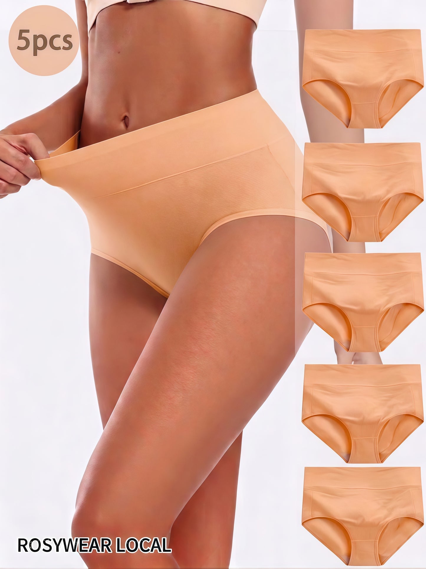 5pcs High Waist Solid Color Briefs, Comfy, Soft, Breathable, Stretchy And Elegant Lingeries for Women