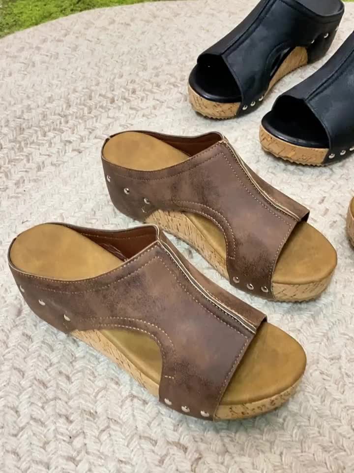 Women'S Retro Wedge Platform Slippers, Slip-on Sandals With Thick Sole, Comfortable And Elegant. Cushioned Sole Supports The Arch Of The Foot - All-season Beach Shoes, Women'S Sandals, High-heeled Sandals. Special Offer For Independence Day