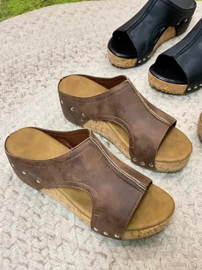 Women'S Retro Wedge Platform Slippers, Slip-on Sandals With Thick Sole, Comfortable And Elegant. Cushioned Sole Supports The Arch Of The Foot - All-season Beach Shoes, Women'S Sandals, High-heeled Sandals. Special Offer For Independence Day