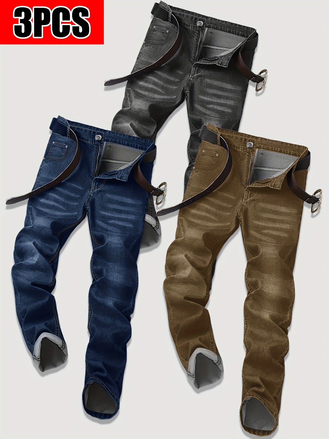 3-Pack Men's Slim Fit JeansClassic Versatile Stretch Denim, Year-Round Comfort