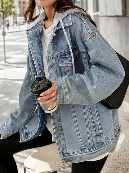 2025 New Women'S Denim Jacket with Hood, Oversized Imitation Old Denim Jacket, Hooded Sweatshirt