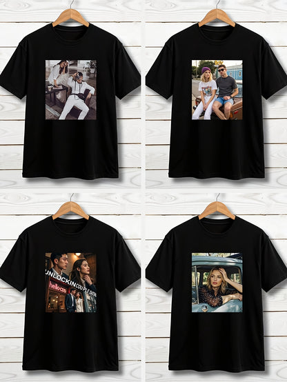 Men's Personalized Photo T-Shirt - Custom Upload Your Own Picture/Text/Logo - Quick-Dry Breathable 150gsm Fabric - Upload via Phone/Computer - Ideal,, Corporate Uniforms - Retro & Modern Short Sleeve Round Neck
