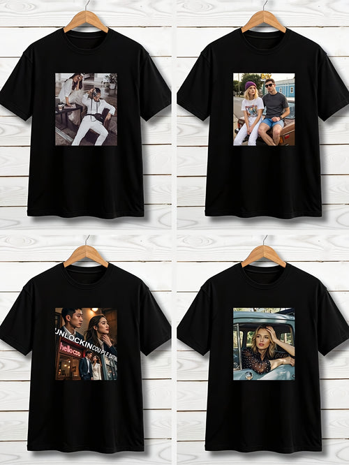 Men's Personalized Photo T-Shirt - Custom Upload Your Own Picture/Text/Logo - Quick-Dry Breathable 150gsm Fabric - Upload via Phone/Computer - Ideal,, Corporate Uniforms - Retro & Modern Short Sleeve Round Neck