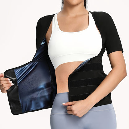 SHOPFAIR Brand Women'S Sweat Sealing Waist Short Sleeve Sports Body Shaping Top, Abdominal Shaping Waist Sweating Clothes, Sauna Clothes