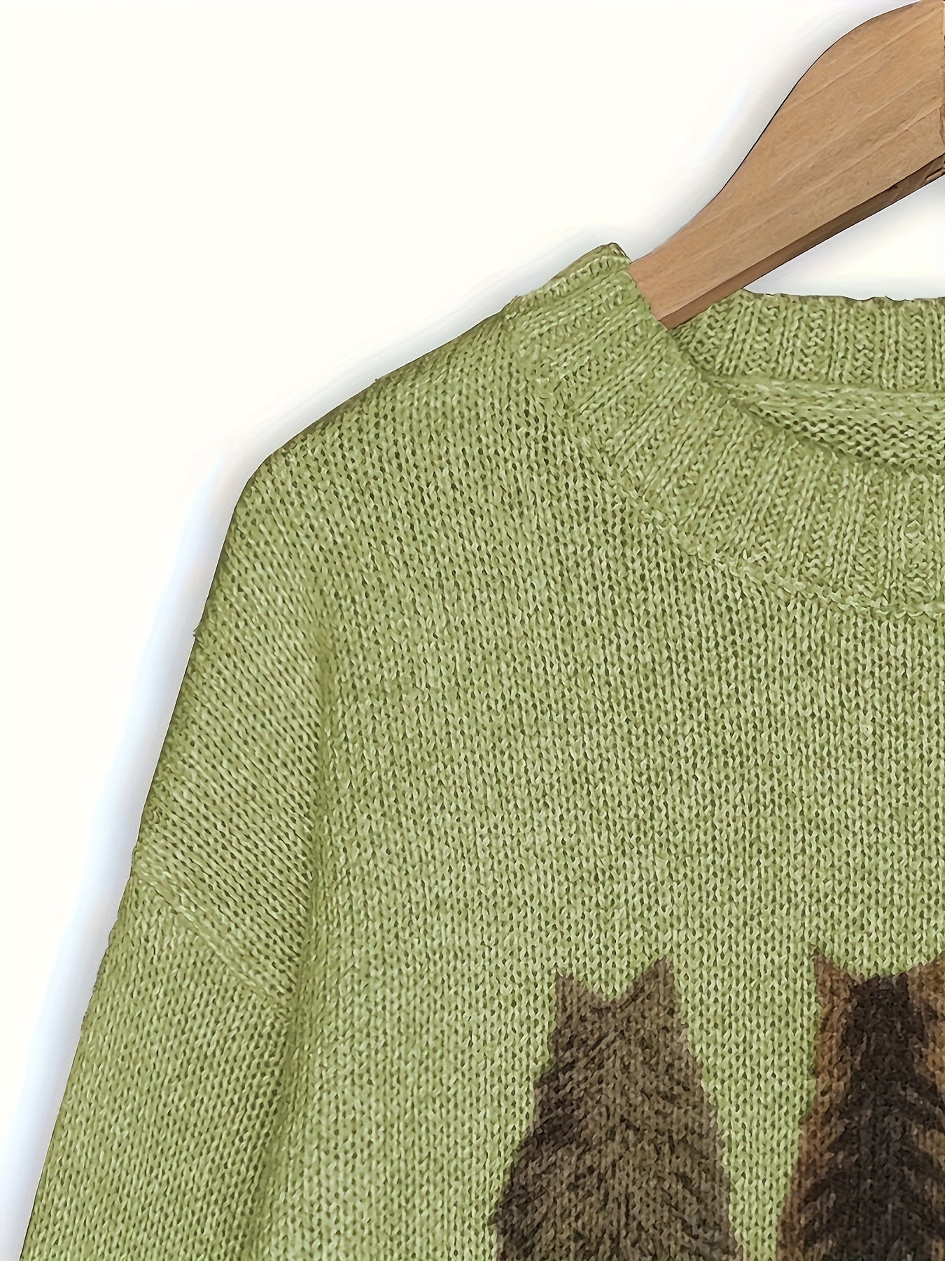 [Cozy Cat Sweater] Cozy Cable Sweater with Playful Cat Print | Women'S Beige & Brown, Loose Fit, Long Sleeve, Round Neck, Casual Spring And Autumn Top Ropa De Mujer Promotion Local Warehouse Discount