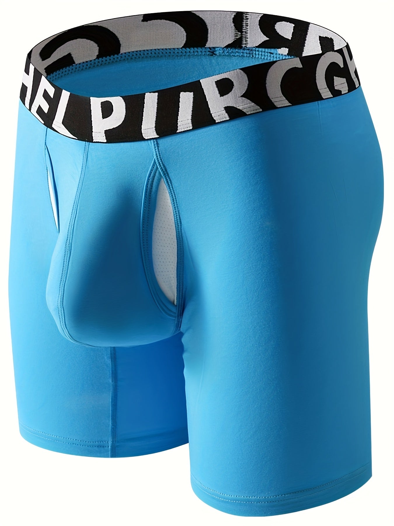 3pcs Men's Athletic Underwear: Quick-Dry Slim-Fit Long Boxer Briefs with Letter Waistband & Dual-Layer Separate U-Convex Pouch