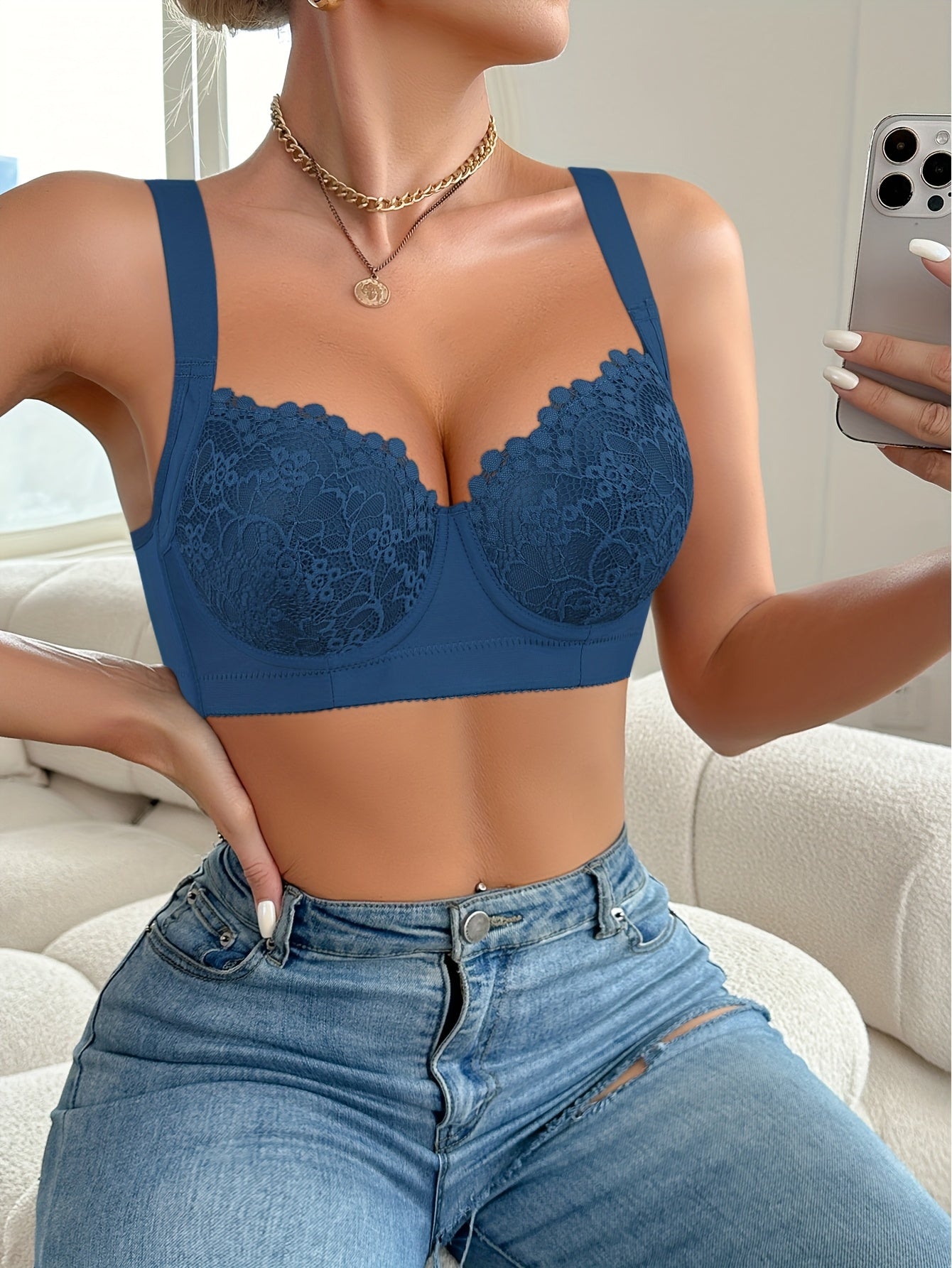 3pcs Elegant Women'S Sexy Lace Bra with Steel Cup - Non-Removable Padding, Exquisite Floral Pattern, Comfortable Support Design