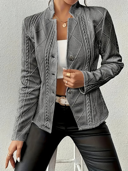 Thin And Breathable Blazer Jacket, 2026 Casual Fashion Blazers For Women, Long Sleeve Button-up Stand Collar Textured Business Casual Suit Jacket, Jackets For Women, Womens Jackets