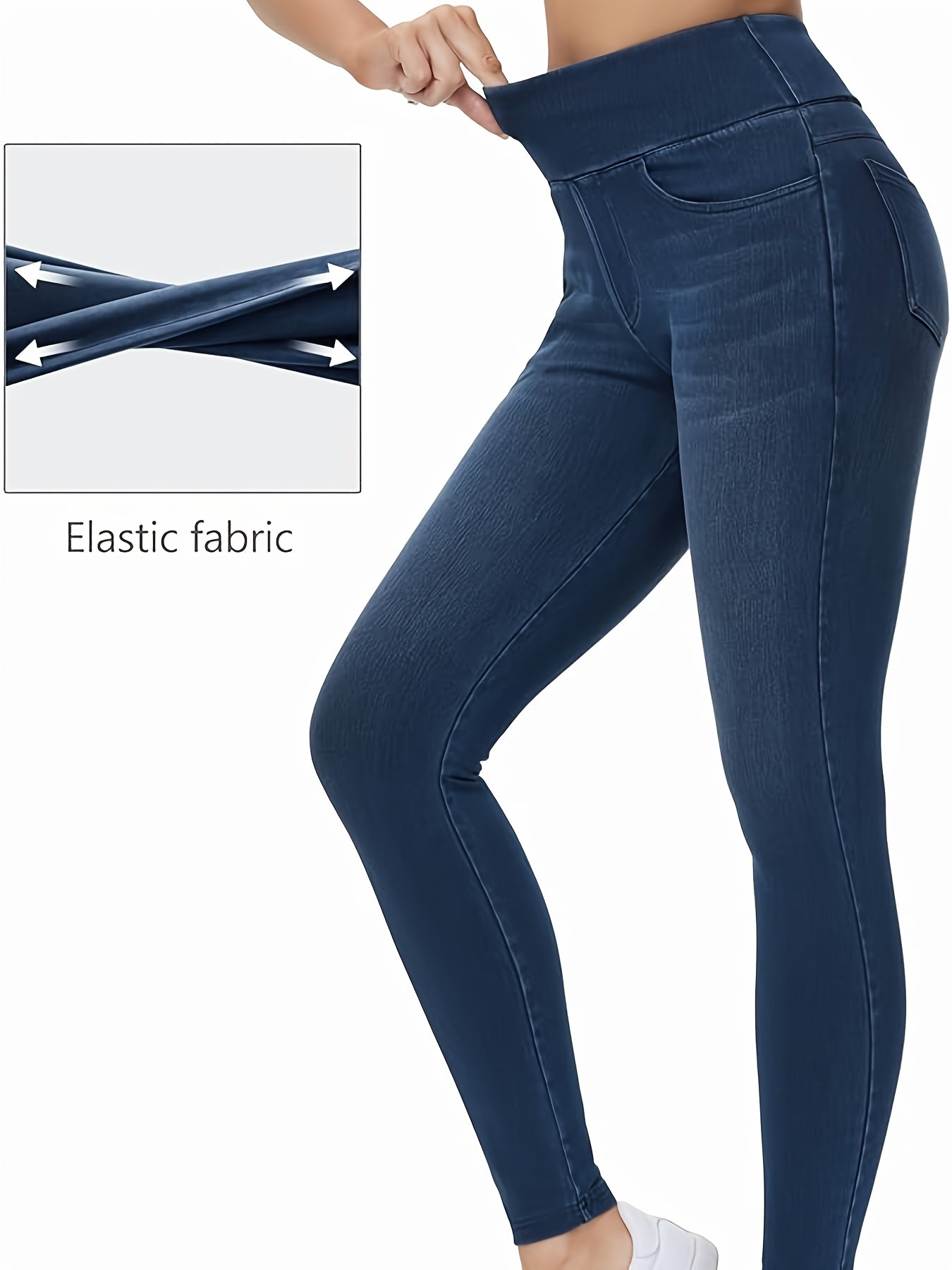Women's Slim-fit Jeans with Four Pockets, High-waisted Stretchy Leggings, Fashionable Tummy- Denim Style