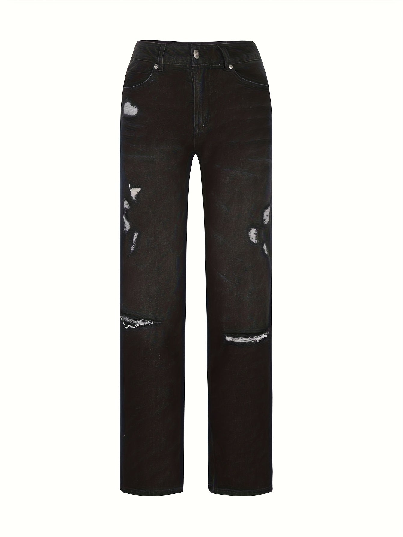 1 Women's Ripped Flare Wide Leg Slightly Stretchy Jeans - Fashion Distressed Casual Streetwear - US Size XS-XXL