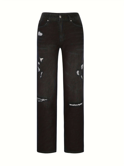 1 Women's Ripped Flare Wide Leg Slightly Stretchy Jeans - Fashion Distressed Casual Streetwear - US Size XS-XXL