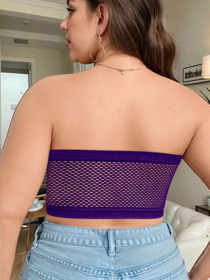 5pcs Plus Size Front Closure Bra Set, Elegant Nylon Fabric Plus Size Women's Bandeau, Wireless Design Front Closure Plus Size Women's Strapless, Medium Stretch, Solid Color, No Padding