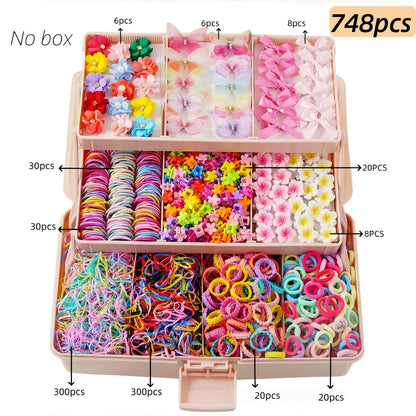 Girls' Hair Accessories Set 748-Piece - Clips and Ties
