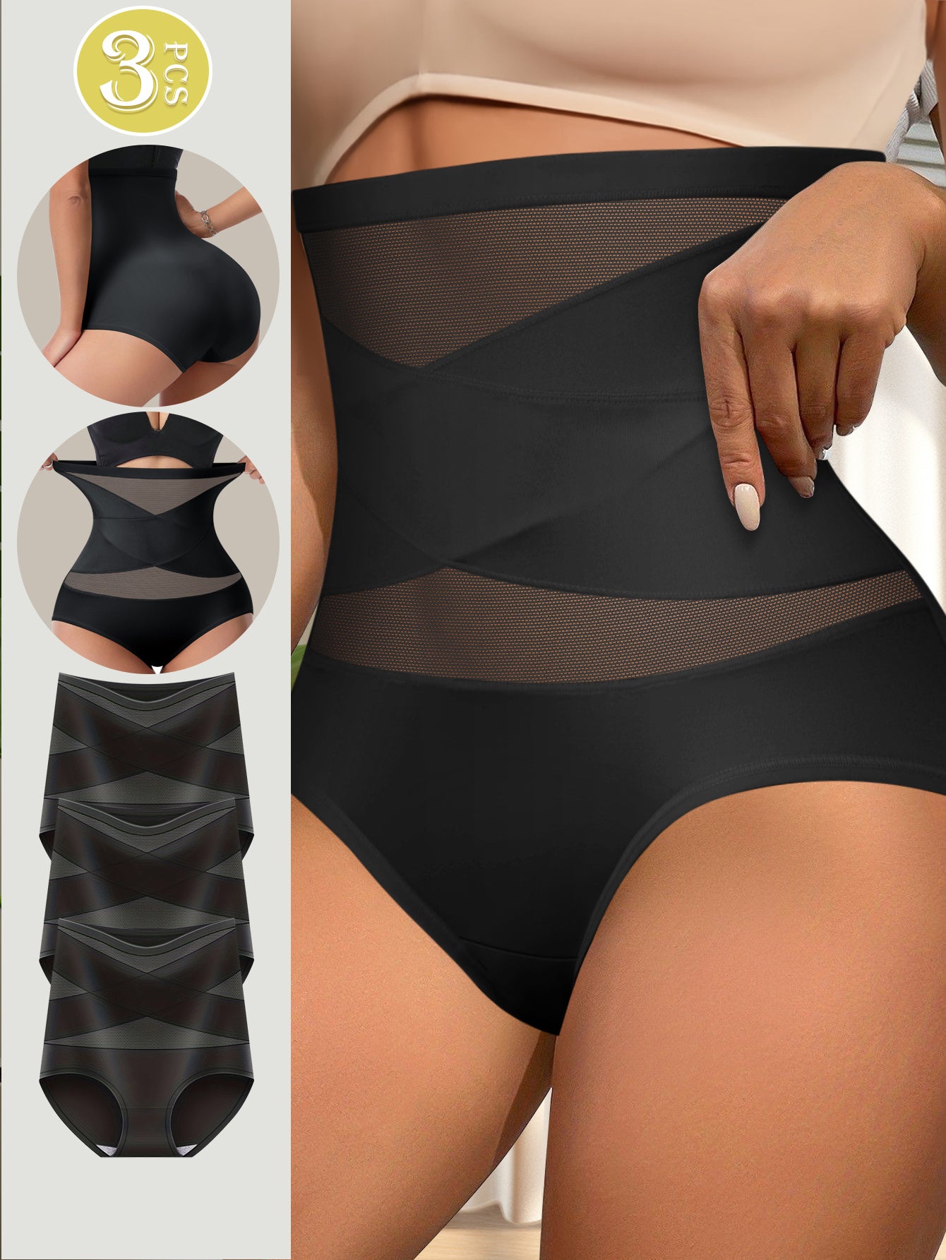 3-Pack High-Waisted Tummy Control Panties for Women - Seamless Shapewear Underwear for Belly & Butt Lifting