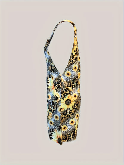 JumpsuitFor Women Summer - Summer Clothes for Women - Summer Casual Resort Style Sunflower Print Short Jumpsuit for Women Jumpsuits And Rompers for Women