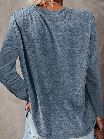 Casual And Stylish Long-Sleeve T-Shirt for Women, Featuring a Basic Slit Design And a Chest Pocket, Perfect for Summer And Autumn Wear